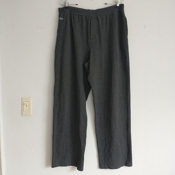 LACOSTE Pajama Pants Sleepwear Mens XXL 2XL Gray Logo Spell Out Cotton Blend - Picture 1 of 11